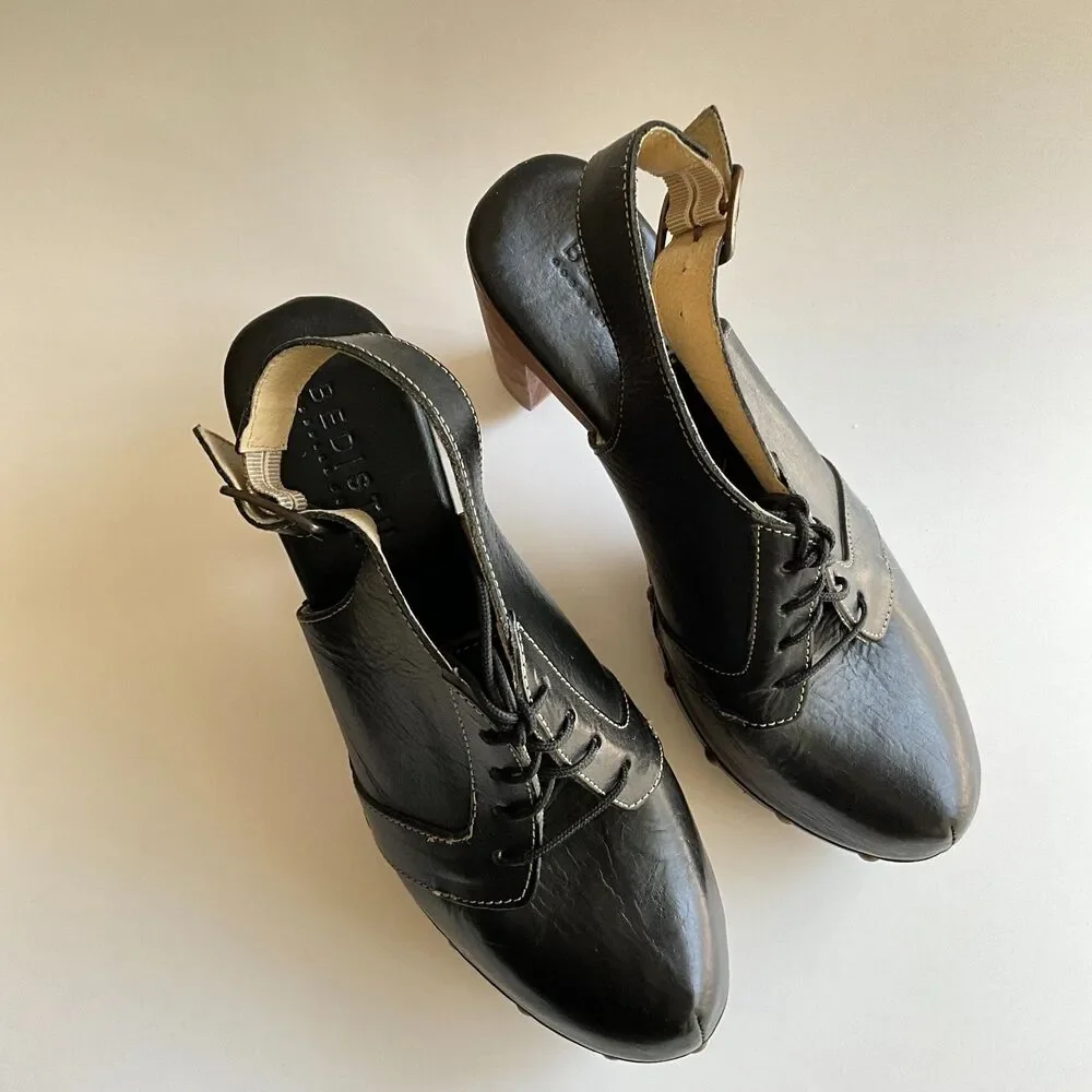 Bed Stu Cobbler Magnet Leather Oxford Slingback Wood Clogs 9
